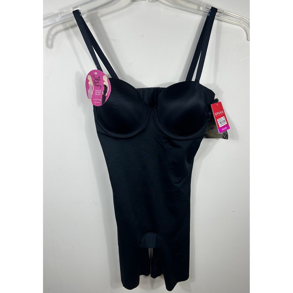Spanx Suit Your Fancy Bodysuit Women S Black Cupped Removable Straps Shapewear